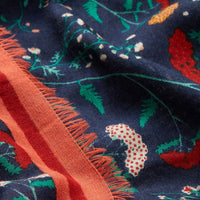 4: A navy blue and red scarf in wildflower print.