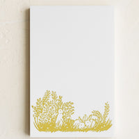 Bunnies: A letterpress printed notepad with bunny design at bottom.