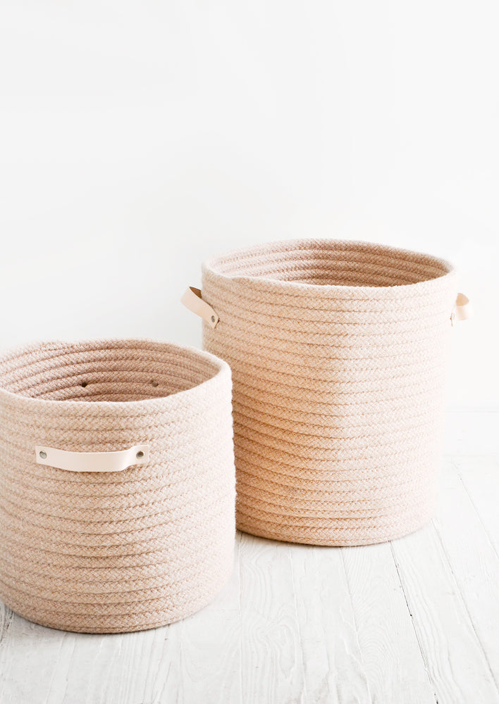 Small / Nude: Wooly Storage Bin with Leather in Small / Nude - LEIF