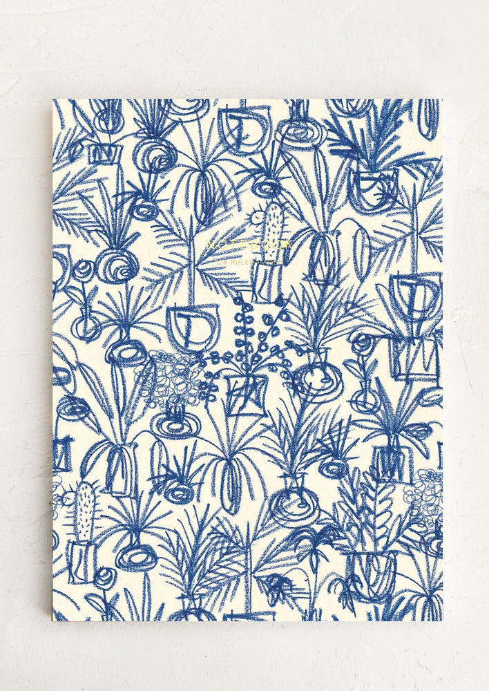 A notebook with sketchy blue houseplants pattern.