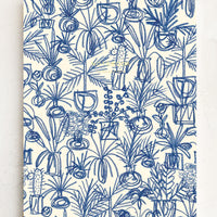 Houseplants: A notebook with sketchy blue houseplants pattern.
