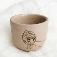 Extra Small / Katydid / Sand: An extra small sand colored porcelain cup with katydid sketch.