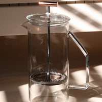 Clear Glass: A french press in clear glass.