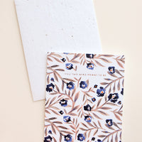 1: Notecards with blue flowers and brown stems and the text "You Two Were Meant To Be", with white envelope.