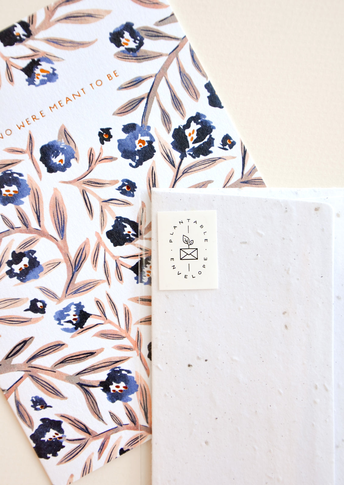 Close up of notecard and envelope.